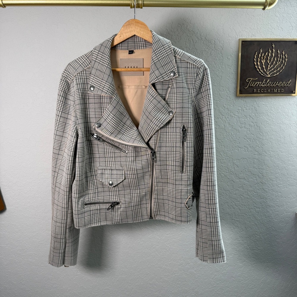 BLANKNYC Plaid Moto Jacket Women's Size Medium Asymmetrical Zip Lined Blazer‎